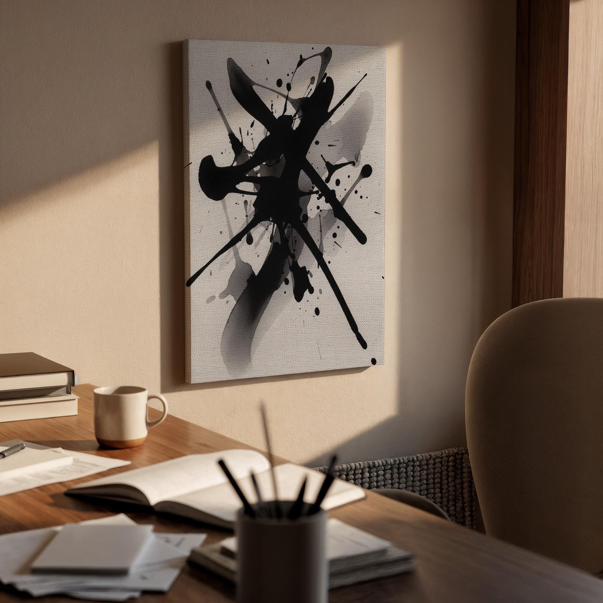 Abstract Ink Splash Canvas Art, Black White Modern Wall Decor, Expressive Minimal Interior Style, Contemporary Framed Canvas Artwork