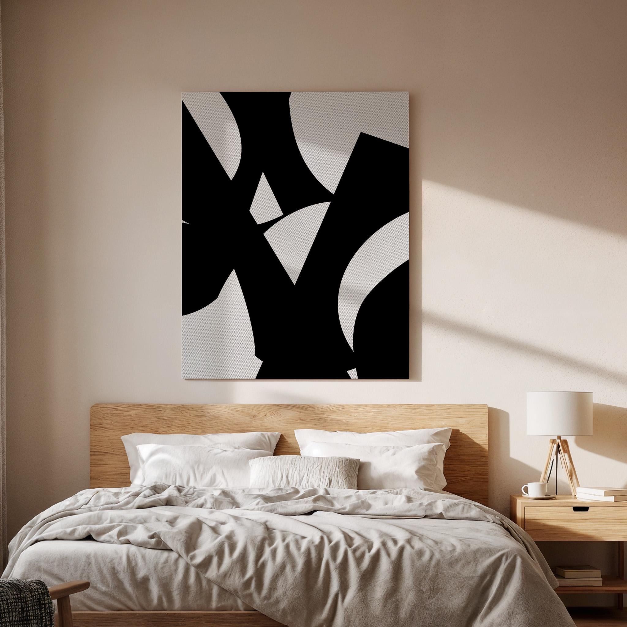 Black Abstract Canvas Art, Bold Minimal Wall Decor, Modern Bedroom Artwork, Contemporary Interior Styling, High Contrast Framed Canvas