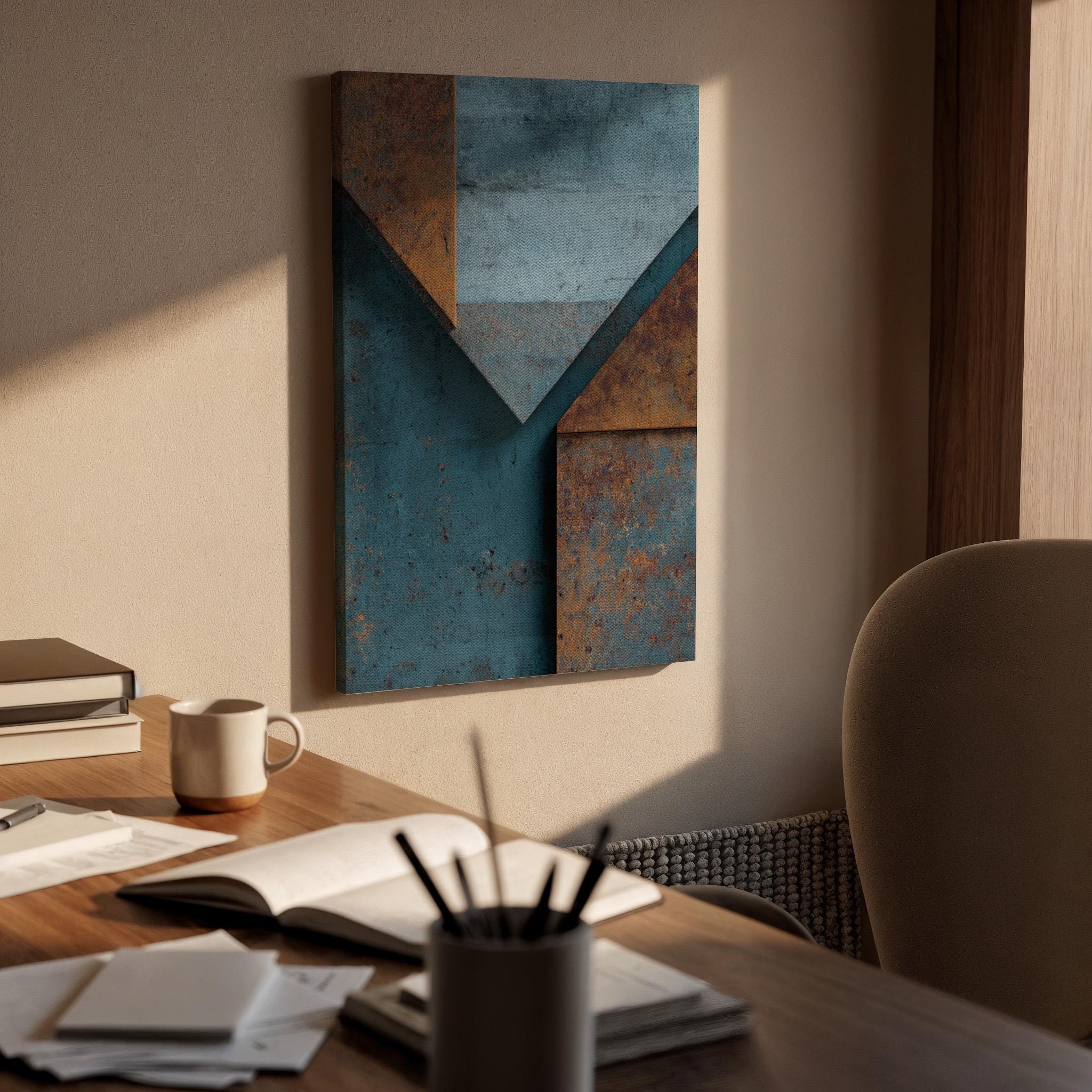 Abstract Geometric Canvas, Industrial Wall Art, Rust Texture Canvas Decor, Modern Minimalist Artwork, Contemporary Living Room Wall Decor