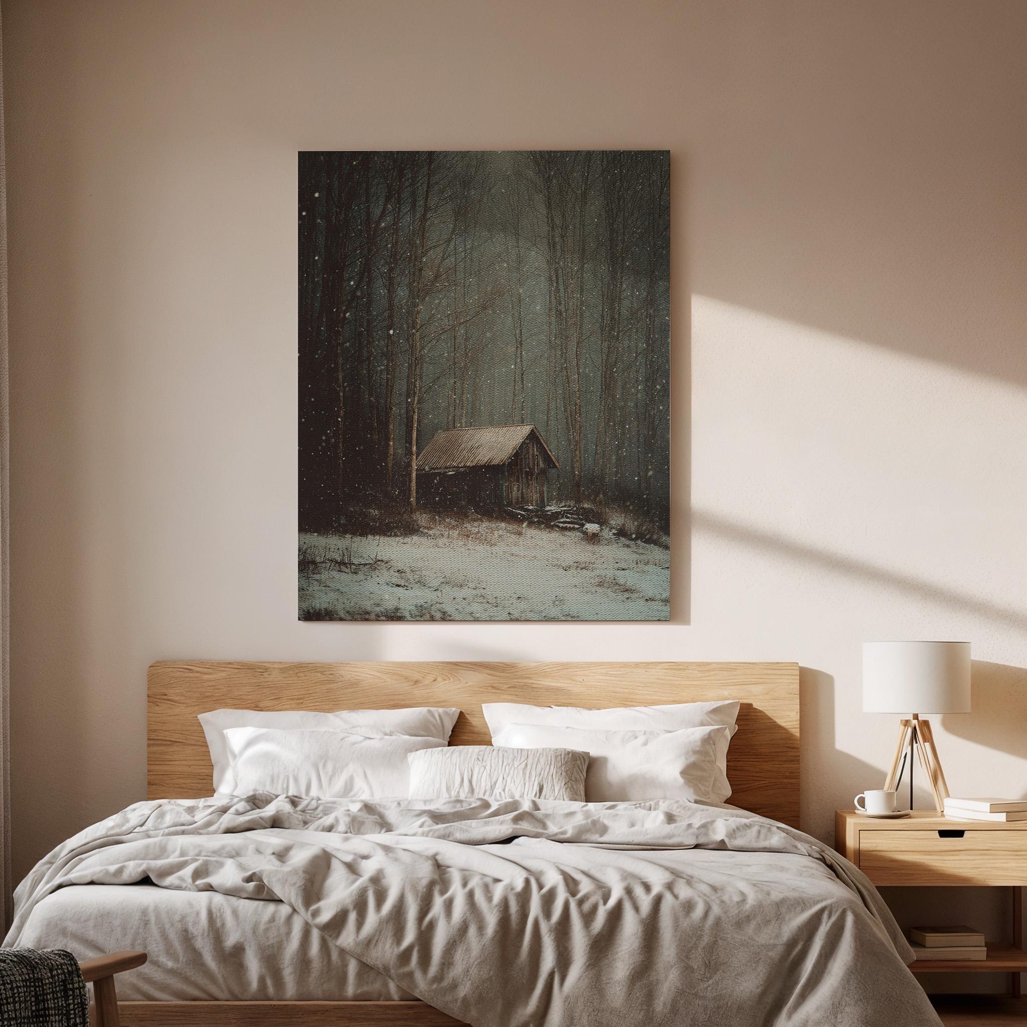 Winter Cabin Canvas, Snowy Forest Wall Art, Rustic Cabin Canvas Decor, Moody Woodland Artwork, Cozy Nature Wall Decor, Canvas Wall Art