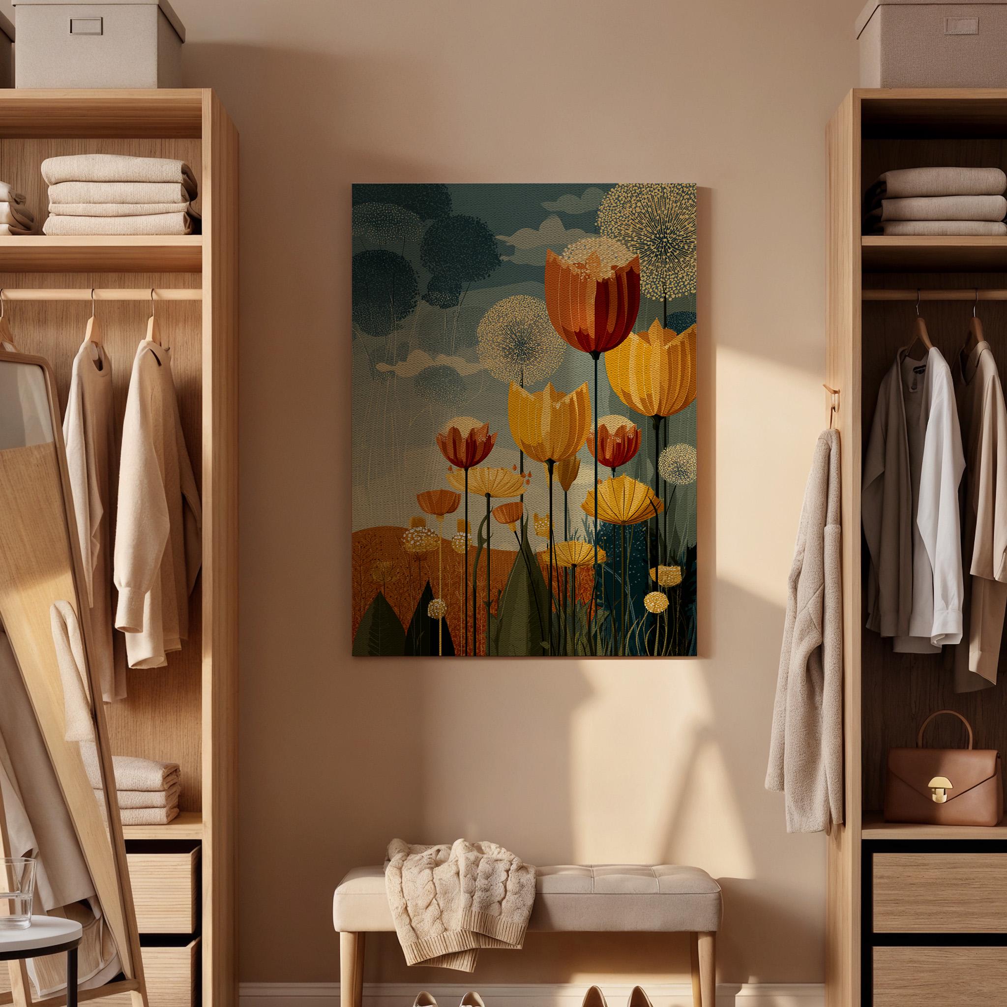 Floral Landscape Canvas Wall Art, Modern Flower Field Canvas Decor, Abstract Botanical Canvas Artwork, Nature Inspired Wall Decor, Home Art