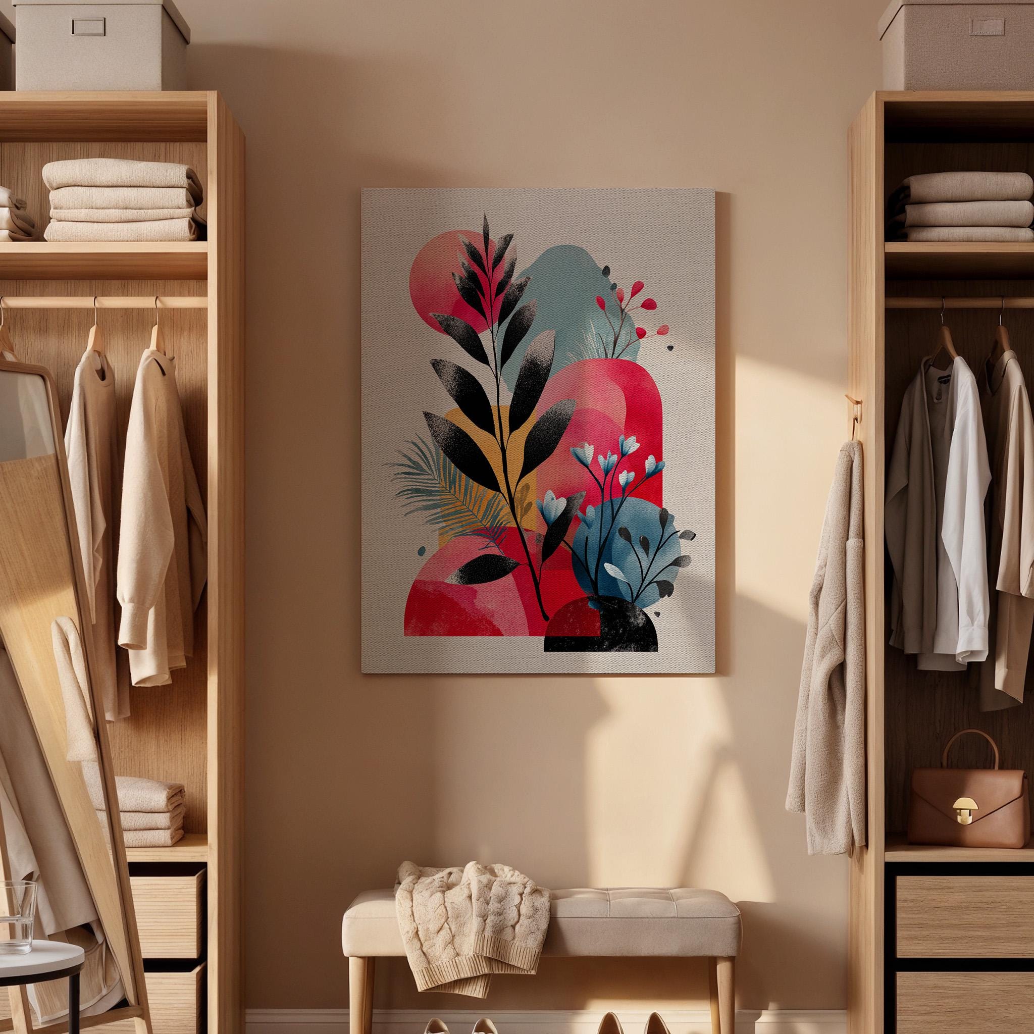 Abstract Botanical Canvas Wall Art, Modern Leaf Canvas Decor, Colorful Plant Canvas Artwork, Minimalist Nature Wall Decor, Canvas Wall Art