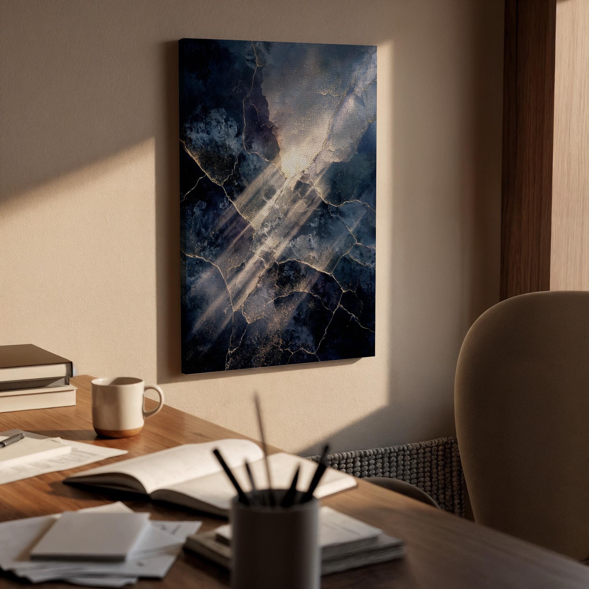 Abstract Marble Canvas Wall Art, Dark Blue Gold Texture Canvas Decor, Modern Luxury Canvas Artwork, Contemporary Abstract Wall Decor