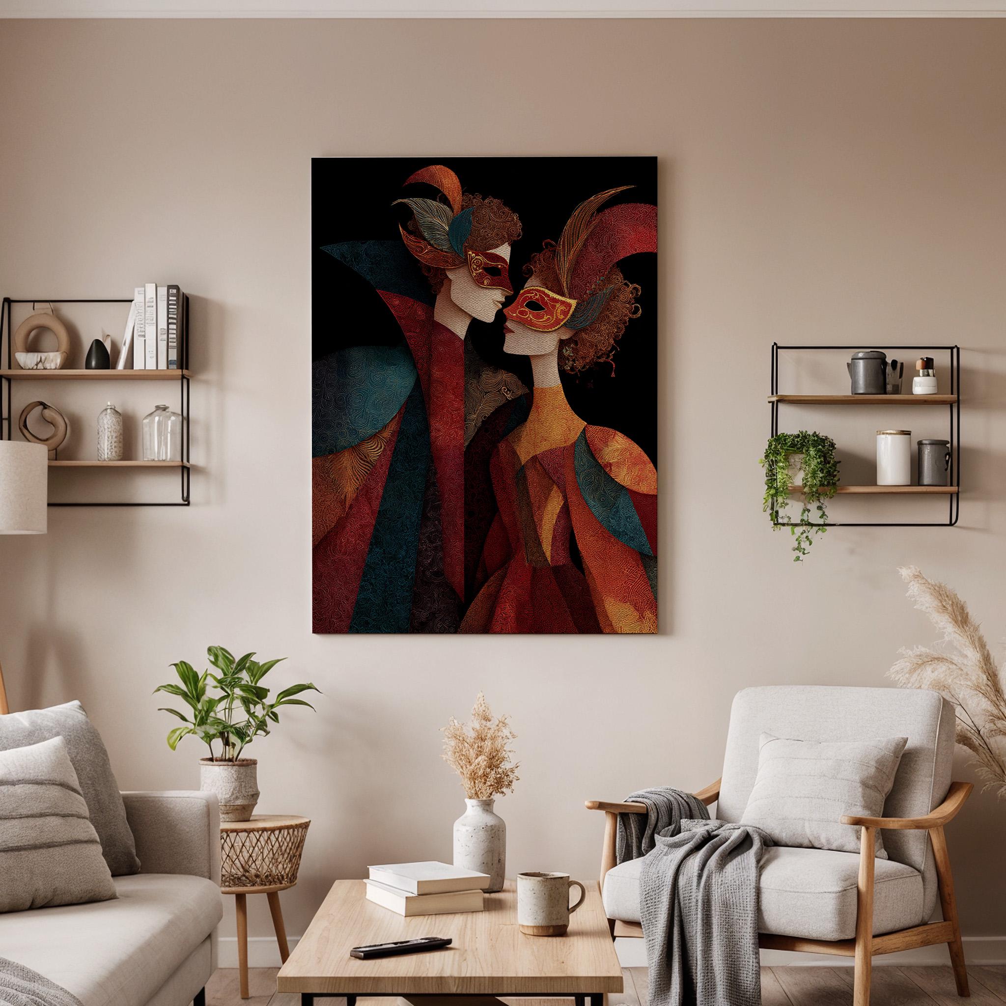 Venetian Mask Canvas Wall Art, Carnival Mask Couple Canvas Decor, Romantic Masquerade Artwork, Elegant Mask Wall Decor, Canvas Wall Art