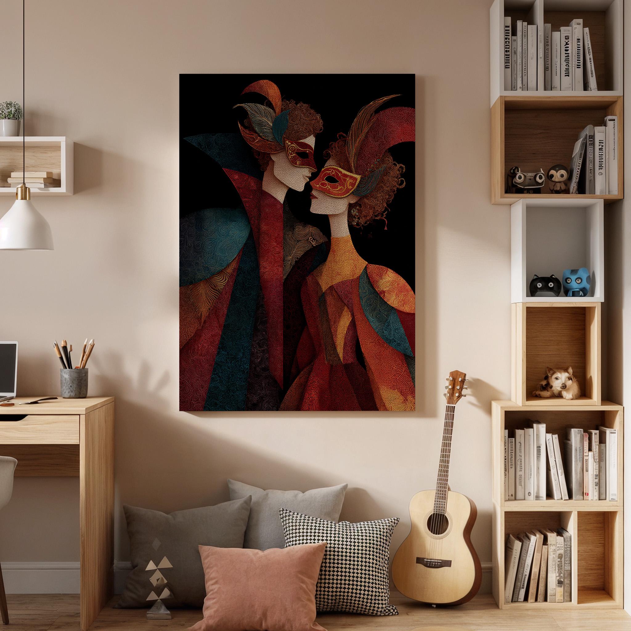Venetian Mask Canvas Wall Art, Carnival Mask Couple Canvas Decor, Romantic Masquerade Artwork, Elegant Mask Wall Decor, Canvas Wall Art