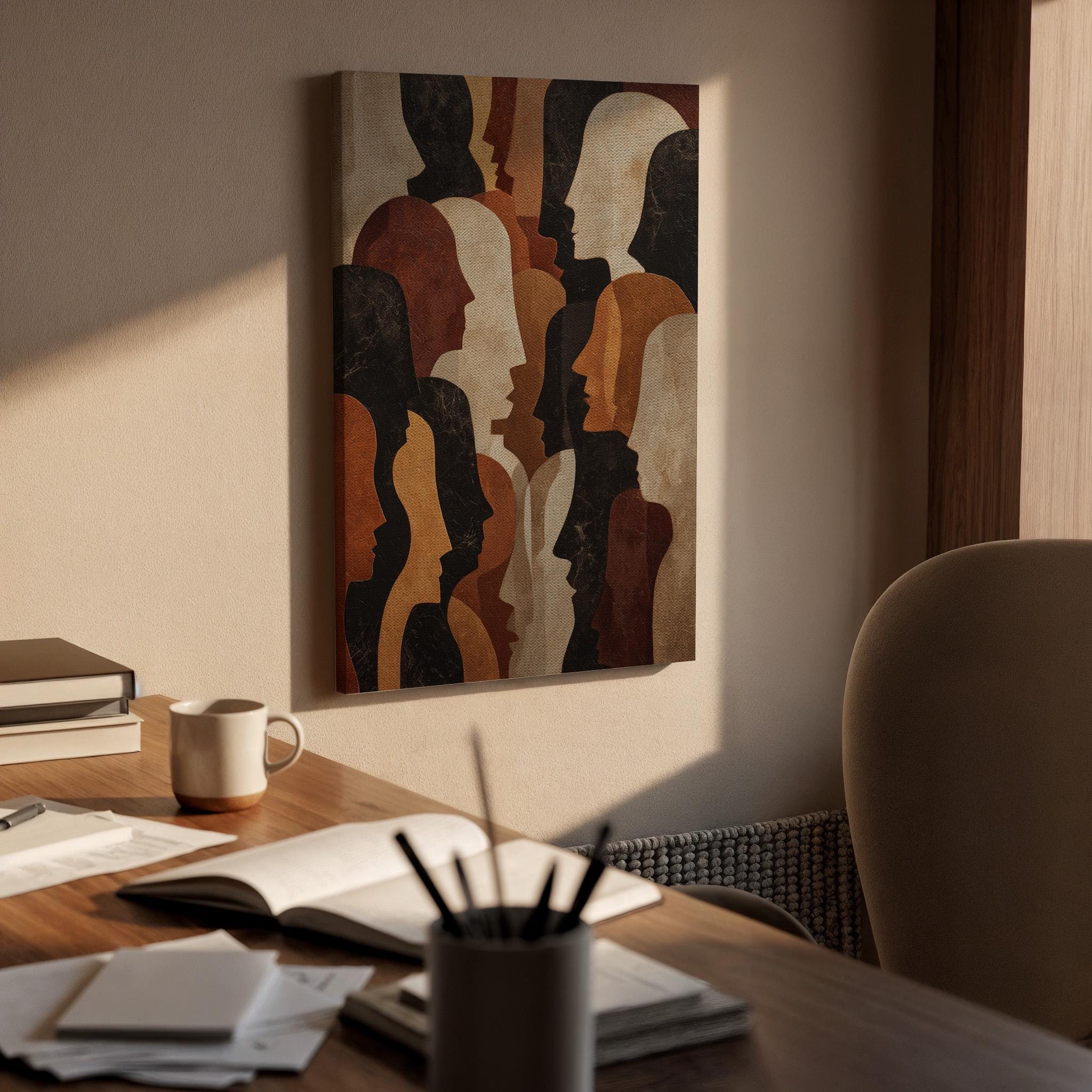 Abstract Faces Canvas Wall Art, Modern Minimalist Face Silhouette Canvas Decor, Contemporary Human Profile Artwork, Neutral Tone Wall Decor