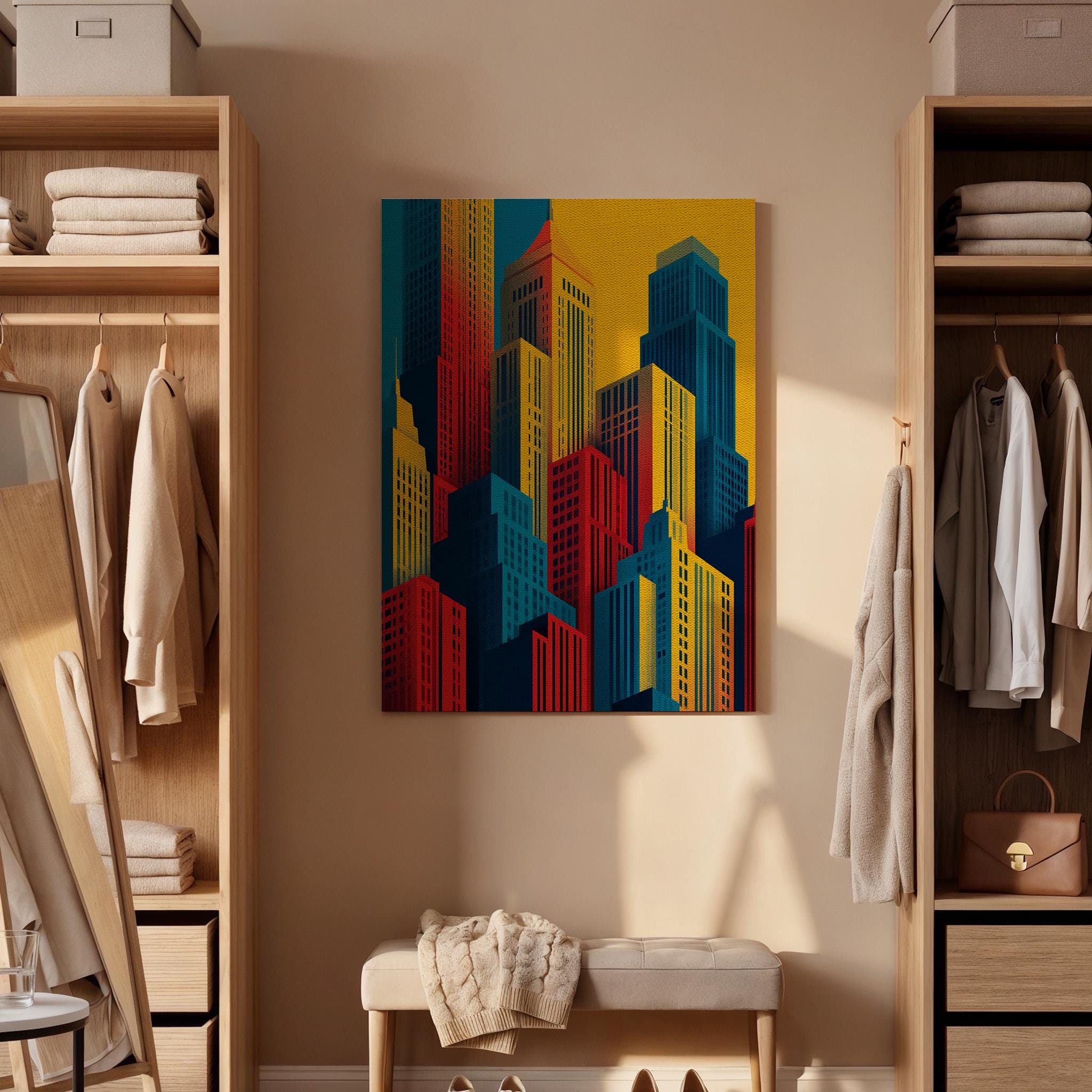 Abstract City Skyline Canvas Wall Art, Colorful Modern Cityscape Canvas Decor, Geometric Urban Building Artwork, Contemporary City Wall Art