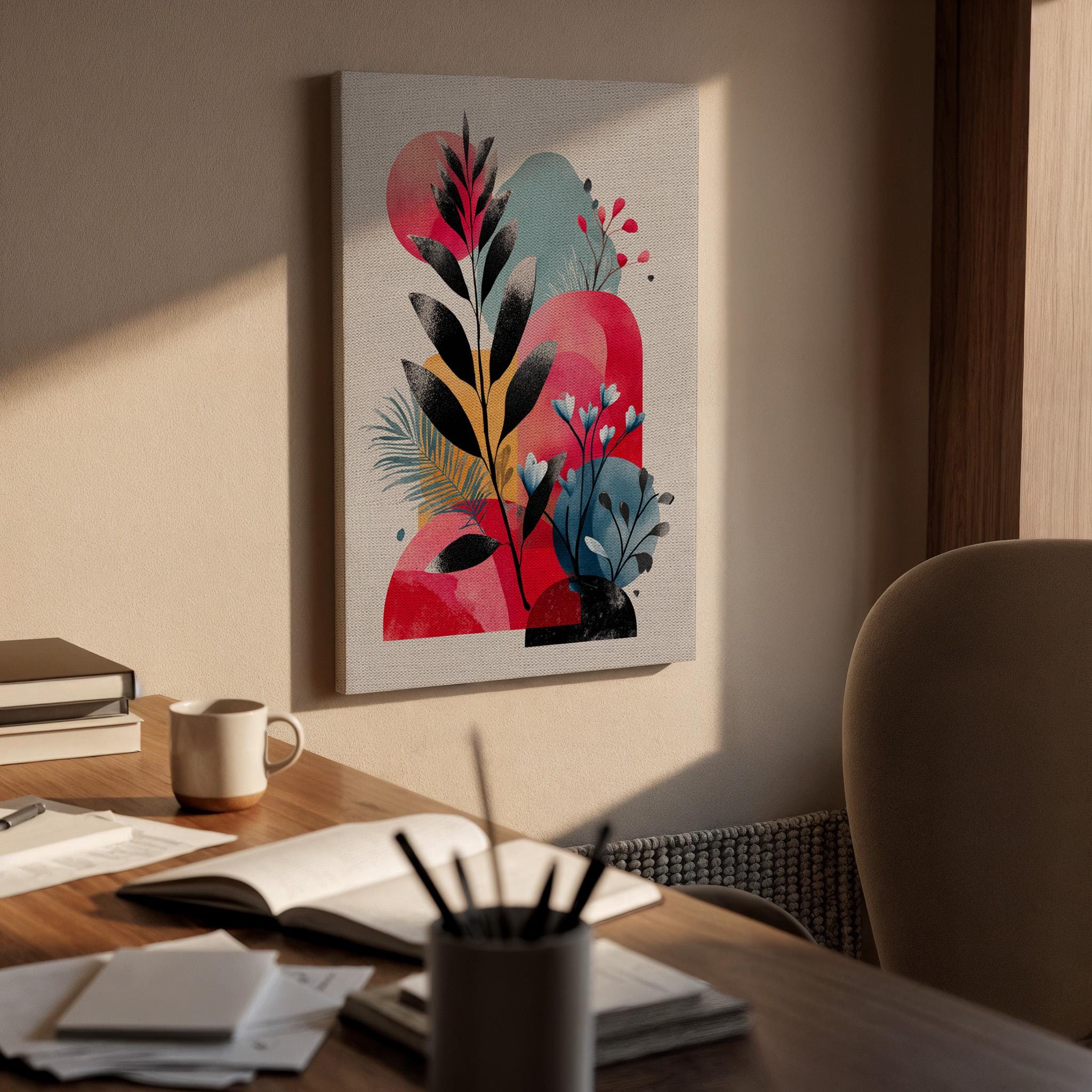 Abstract Botanical Canvas Wall Art, Modern Leaf Canvas Decor, Colorful Plant Canvas Artwork, Minimalist Nature Wall Decor, Canvas Wall Art