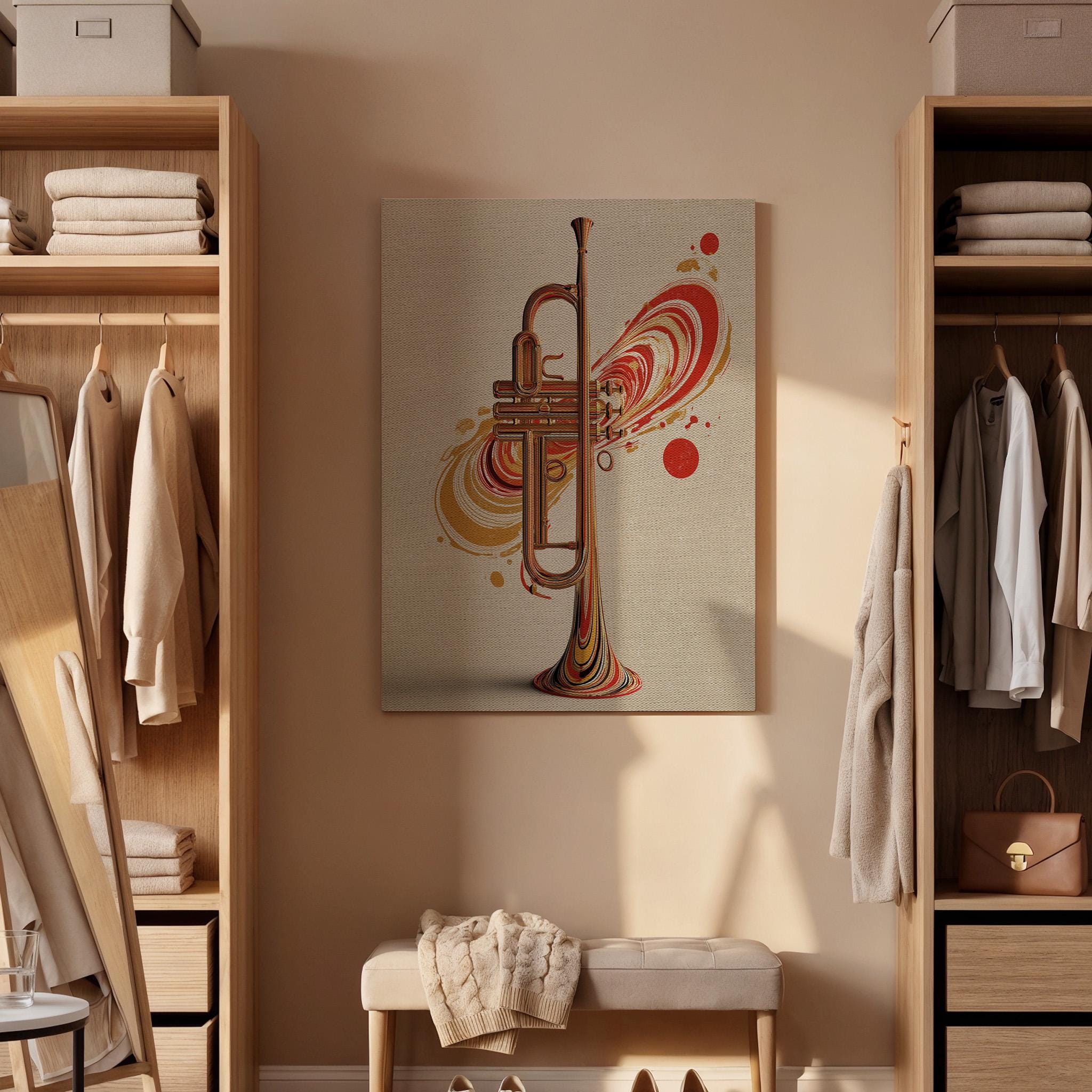 Trumpet Canvas Wall Art, Jazz Music Canvas Decor, Modern Brass Instrument Artwork, Abstract Trumpet Musician Wall Decor, Canvas Wall Art