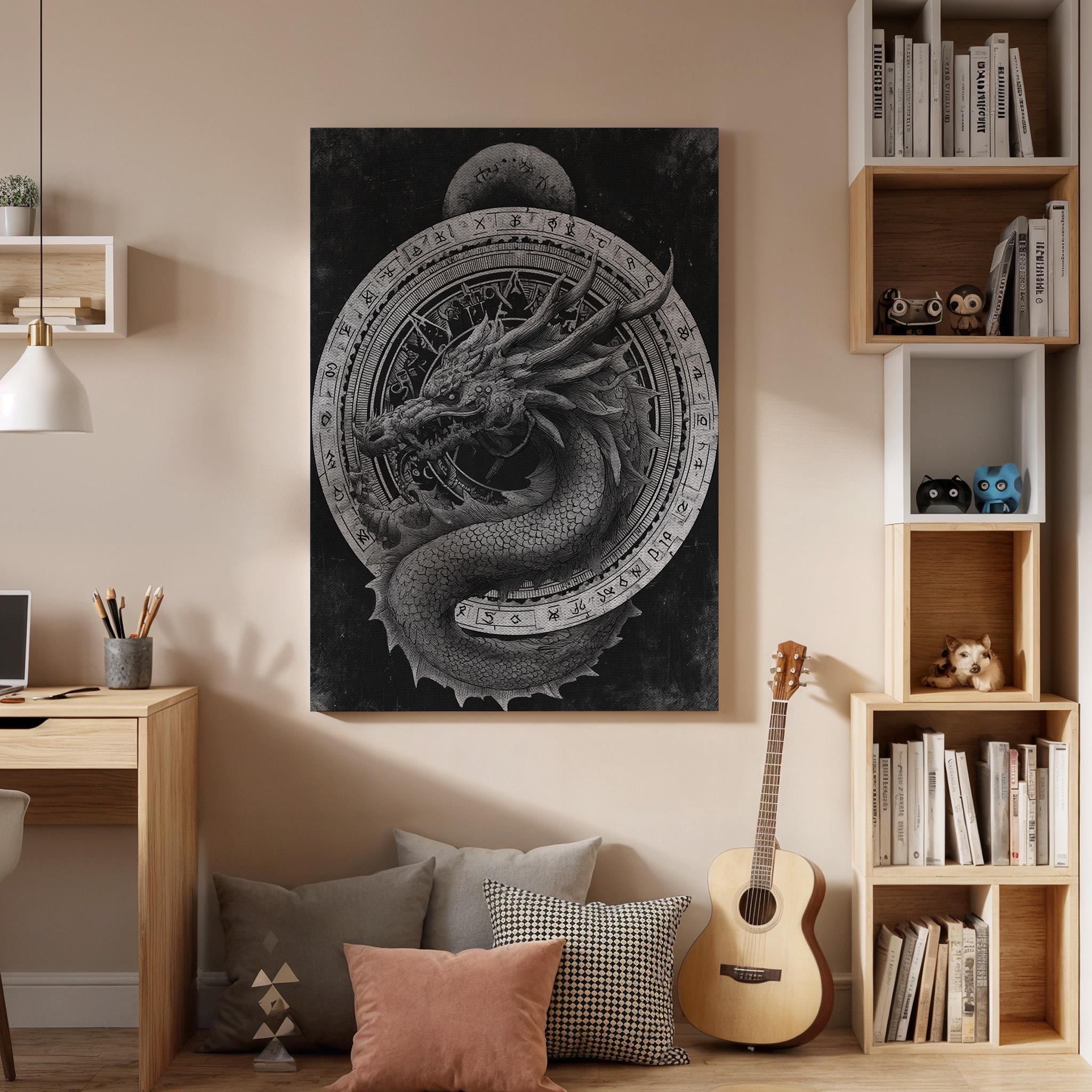 Dragon Canvas Wall Art, Mythical Dragon Fantasy Canvas Decor, Dark Medieval Dragon Artwork, Gothic Fantasy Creature Wall Art, Canvas Artwork