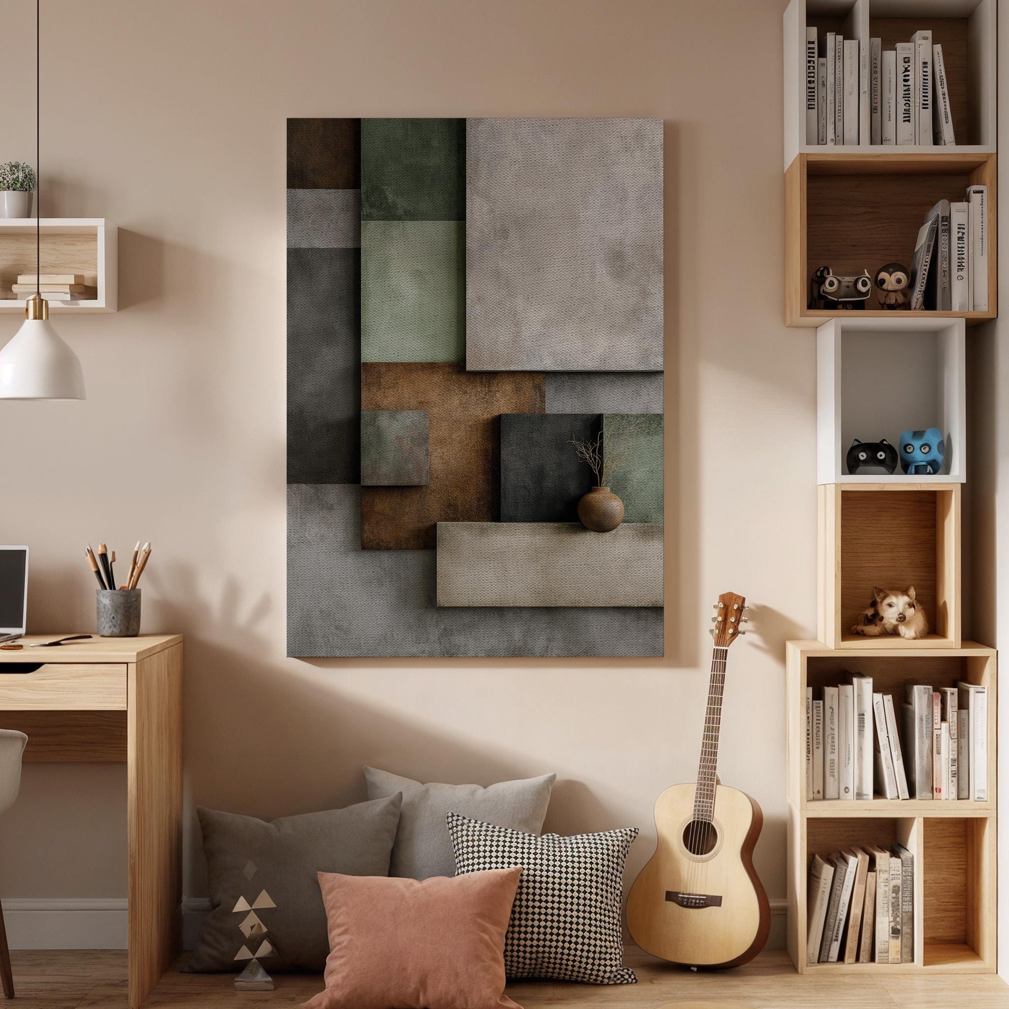 Abstract Geometric Canvas Wall Art, Neutral Tones Modern Wall Decor, Minimalist Geometric Design, Contemporary Art, Scandinavian Abstract
