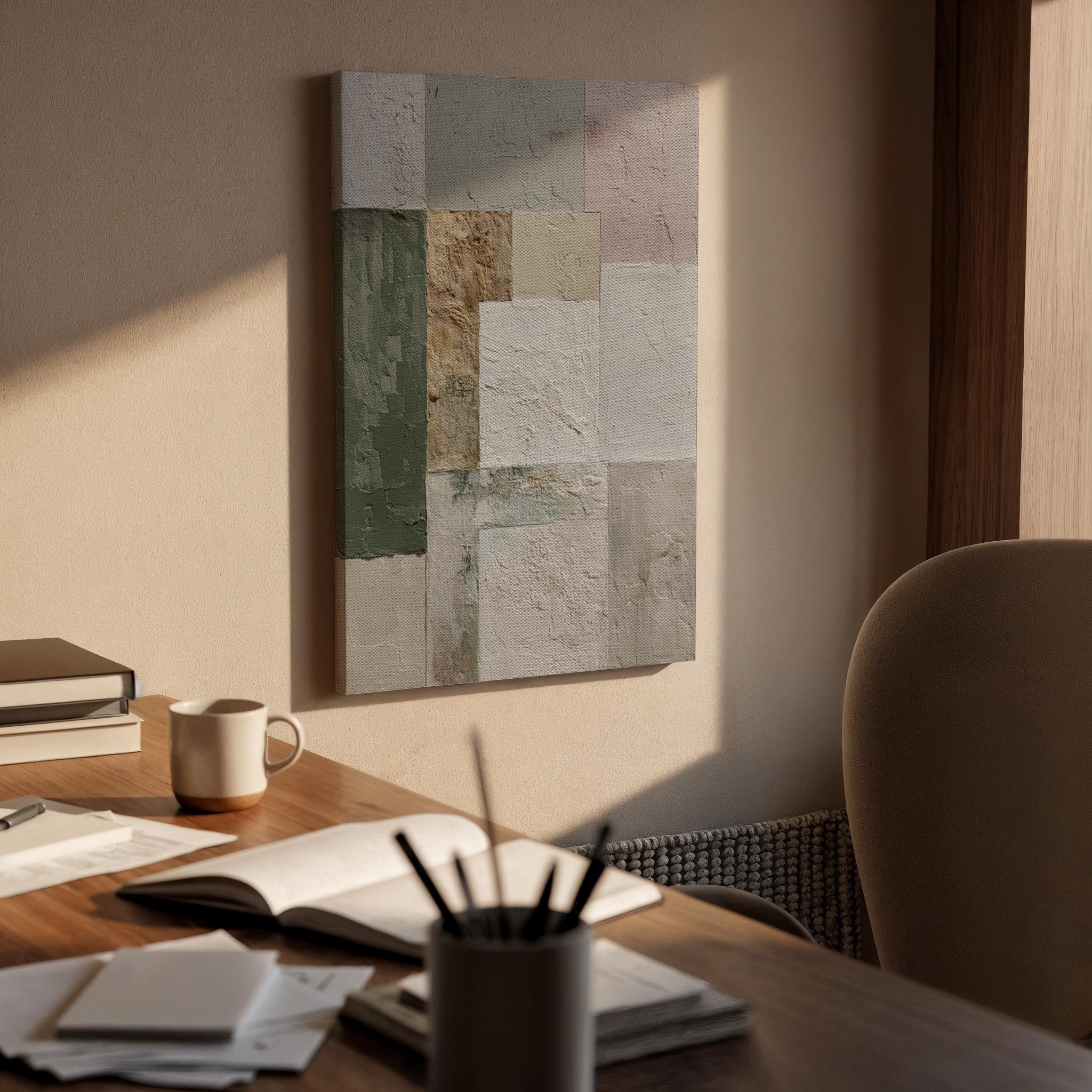 Neutral Abstract Geometric Canvas Wall Art, Modern Textured Canvas Decor, Beige Green Minimalist Wall Artwork, Contemporary Geometric Art