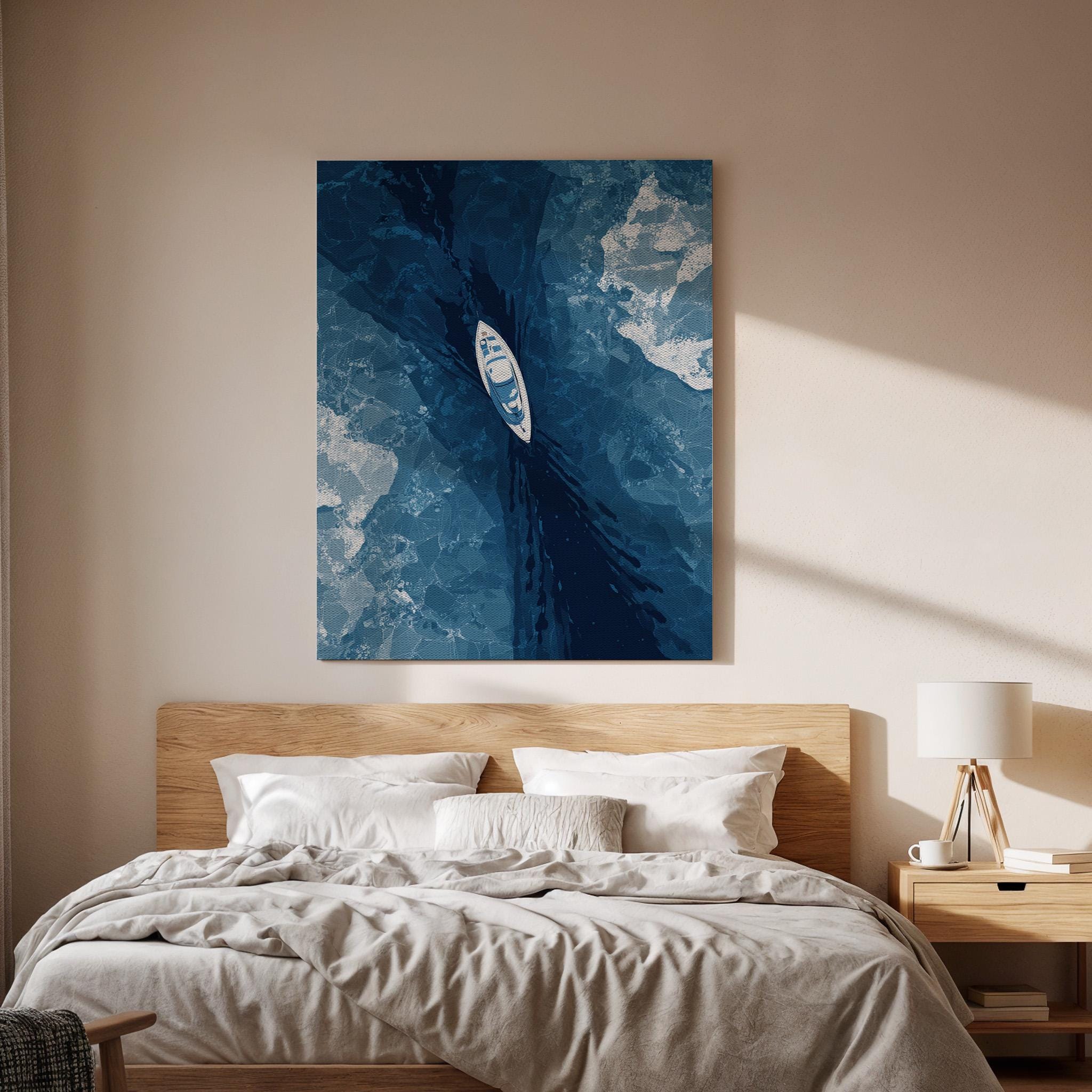 Boat on Water Canvas Wall Art, Aerial View of Boat on Water, Minimalist Ocean Canvas Decor, Boating Adventure Wall Art, Abstract Ocean Art