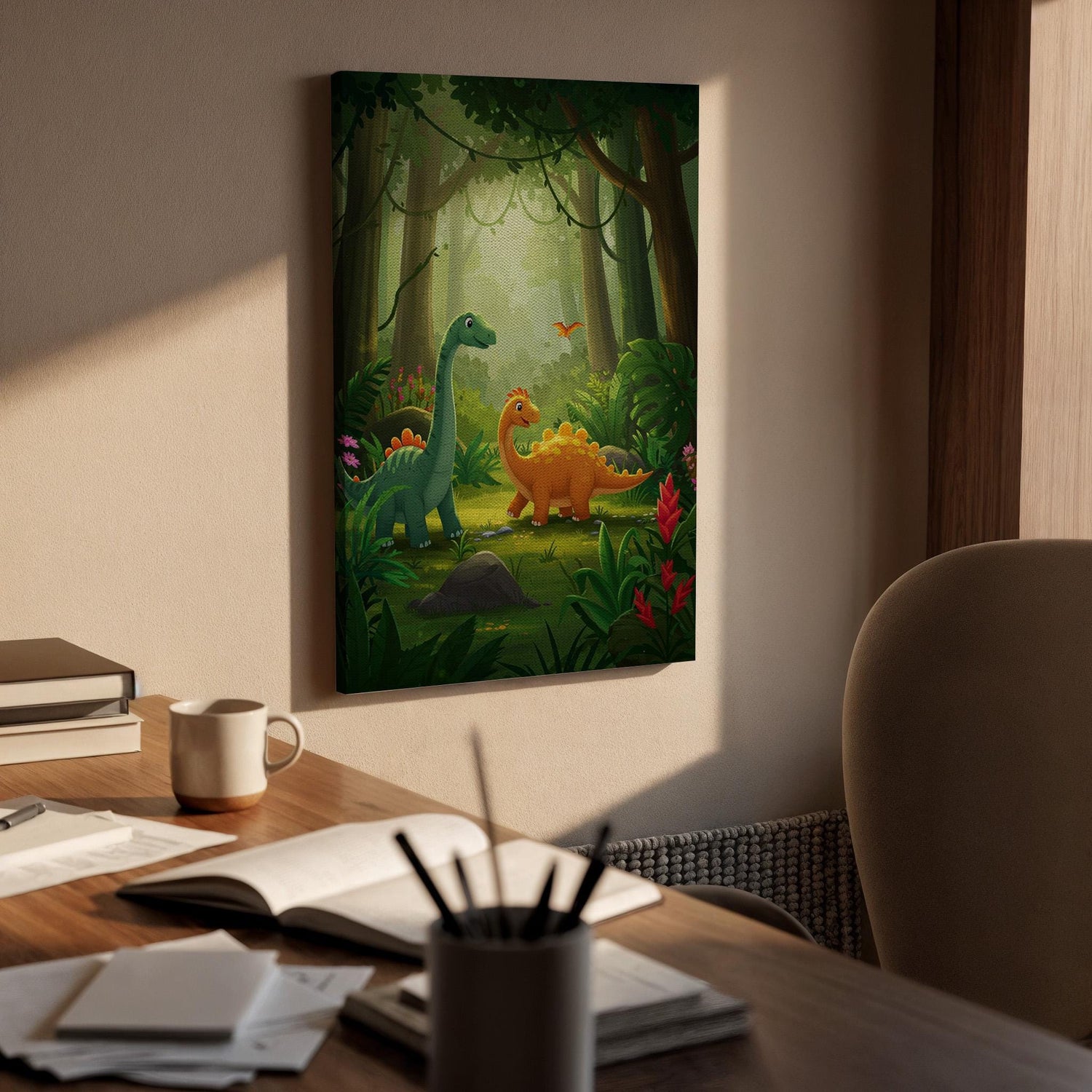 Dinosaur Canvas Print, Jungle Nursery Decor, Kids Room Art