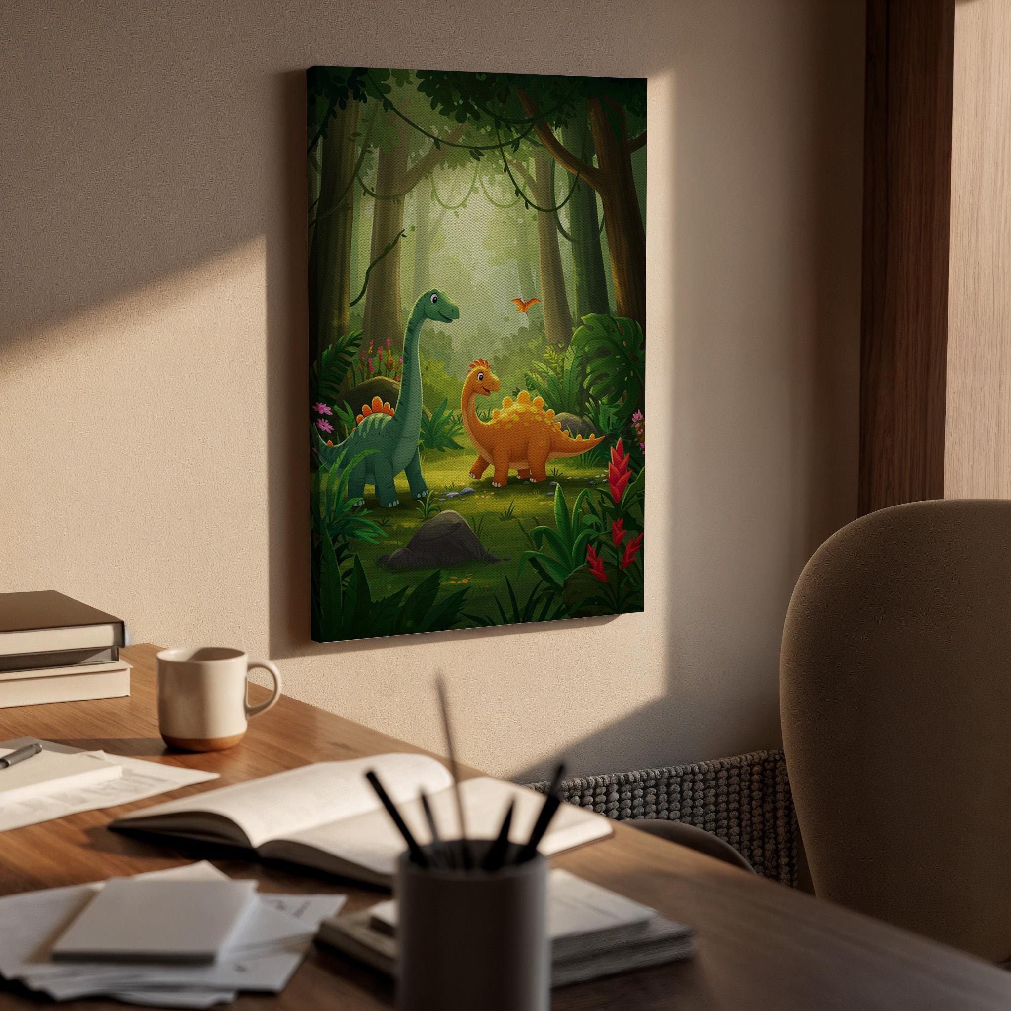 Dinosaur Canvas Print, Jungle Nursery Decor, Kids Room Art