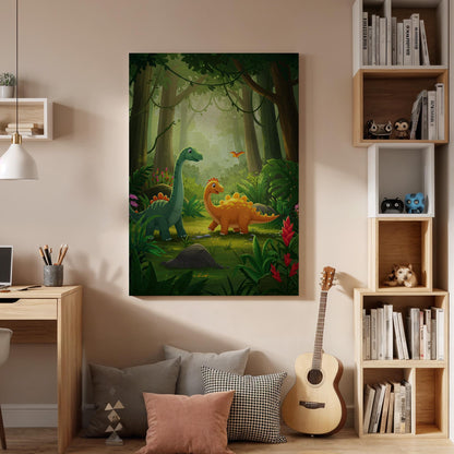 Dinosaur Canvas Print, Jungle Nursery Decor, Kids Room Art