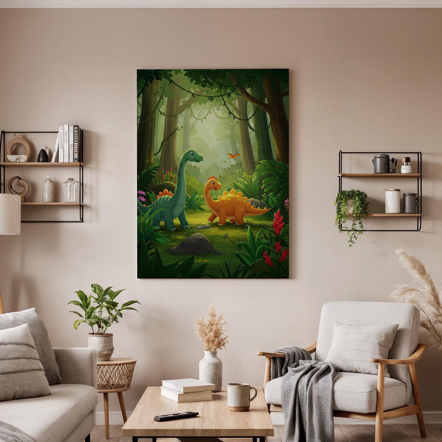 Dinosaur Canvas Print, Jungle Nursery Decor, Kids Room Art