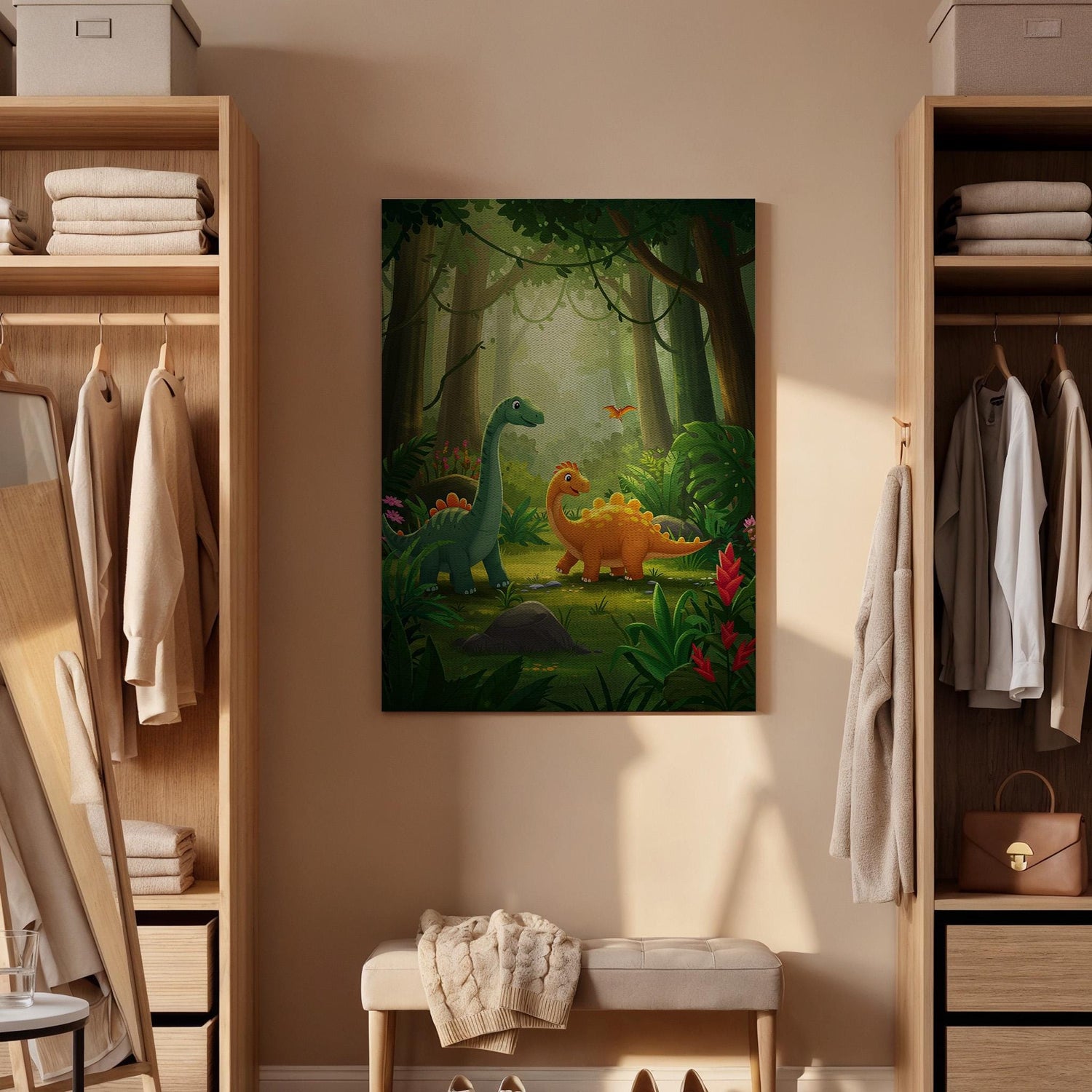 Dinosaur Canvas Print, Jungle Nursery Decor, Kids Room Art