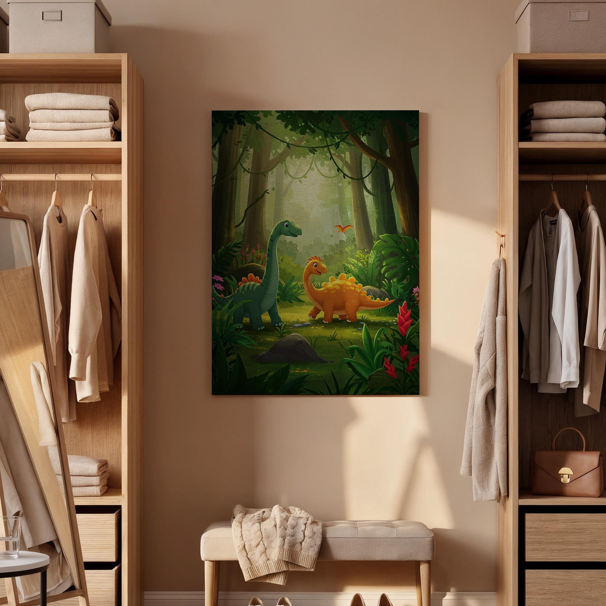 Dinosaur Canvas Print, Jungle Nursery Decor, Kids Room Art