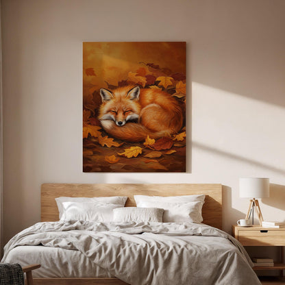 Sleeping Fox Canvas Print, Autumn Woodland Wall Art