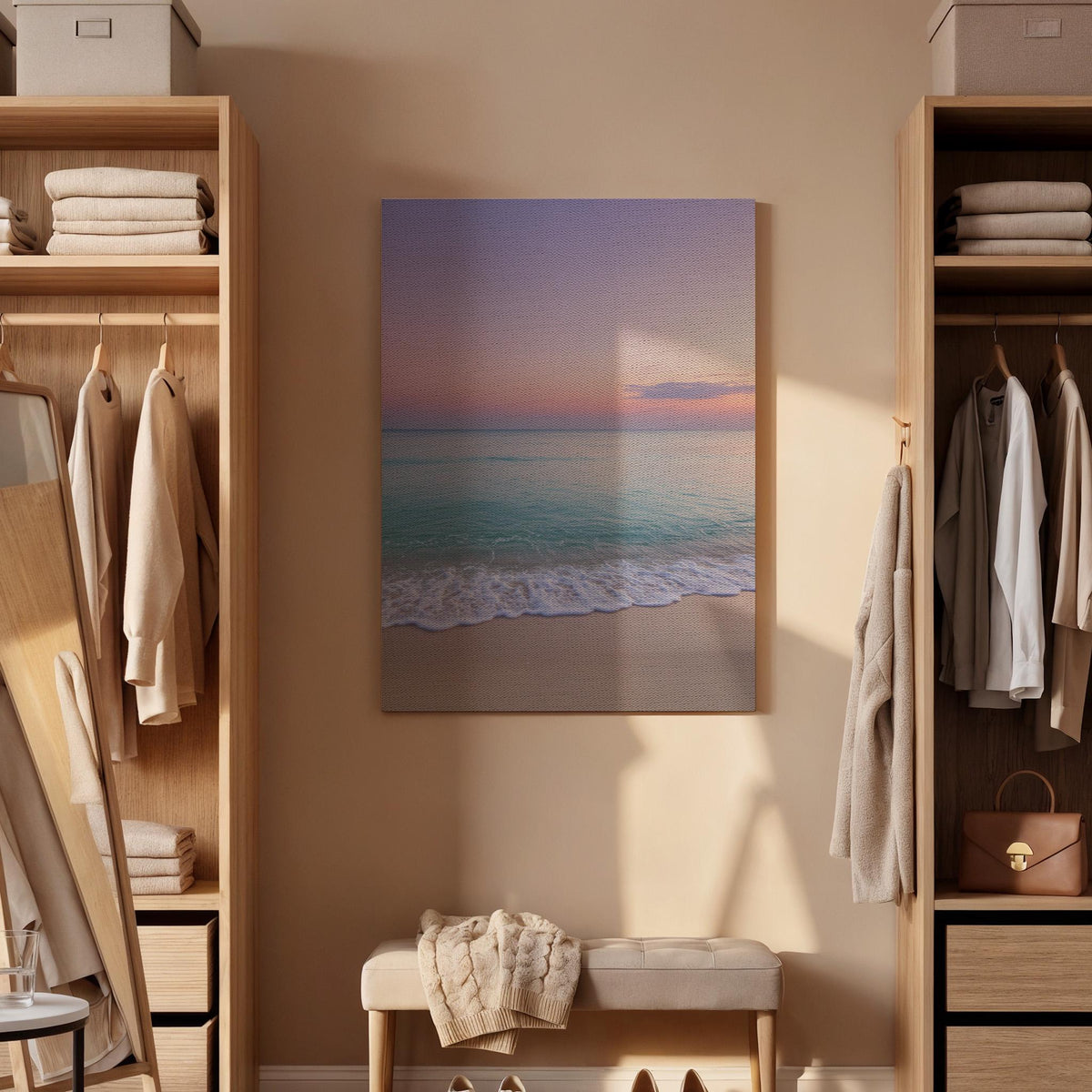 Framed Beach Sunset Canvas Art, Coastal Bedroom Decor
