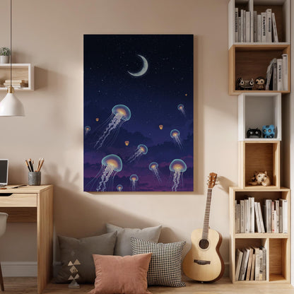 Abstract Jellyfish Canvas Art Print, Modern Bedroom Decor