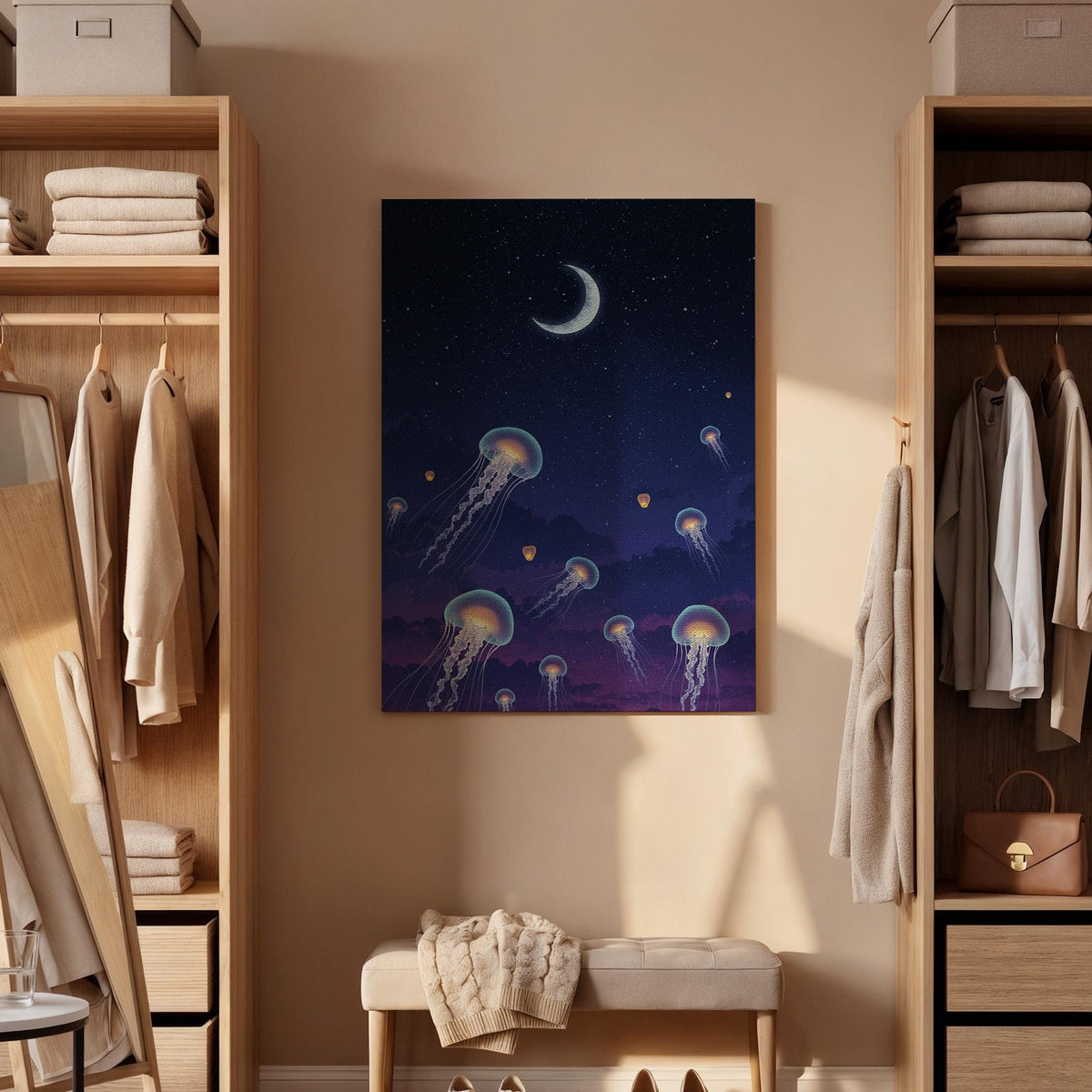 Abstract Jellyfish Canvas Art Print, Modern Bedroom Decor
