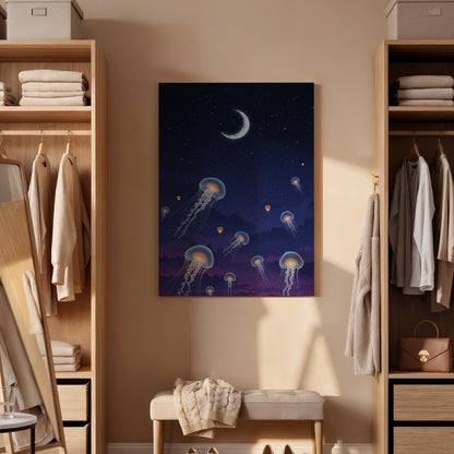 Abstract Jellyfish Canvas Art Print, Modern Bedroom Decor