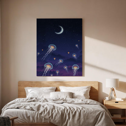 Abstract Jellyfish Canvas Art Print, Modern Bedroom Decor