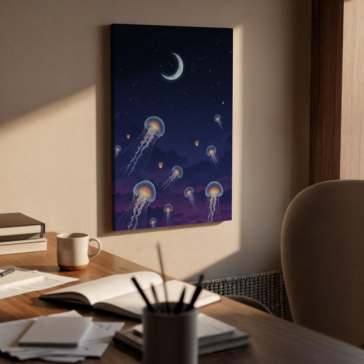 Abstract Jellyfish Canvas Art Print, Modern Bedroom Decor