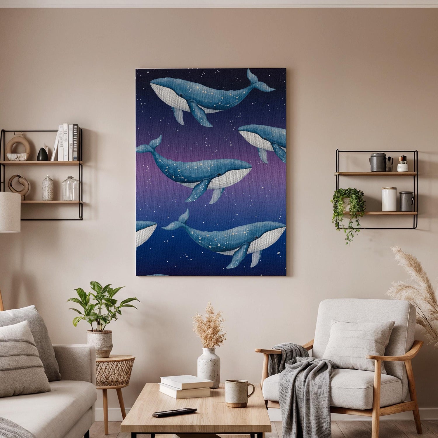 Galaxy Whale Canvas Print, Nautical Kids Room Wall Art