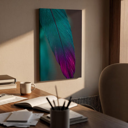 Teal Purple Feather Canvas Wall Art Framed, Modern Abstract Nature Print, Minimalist Bedroom Living Room Decor, Elegant Wall Artwork