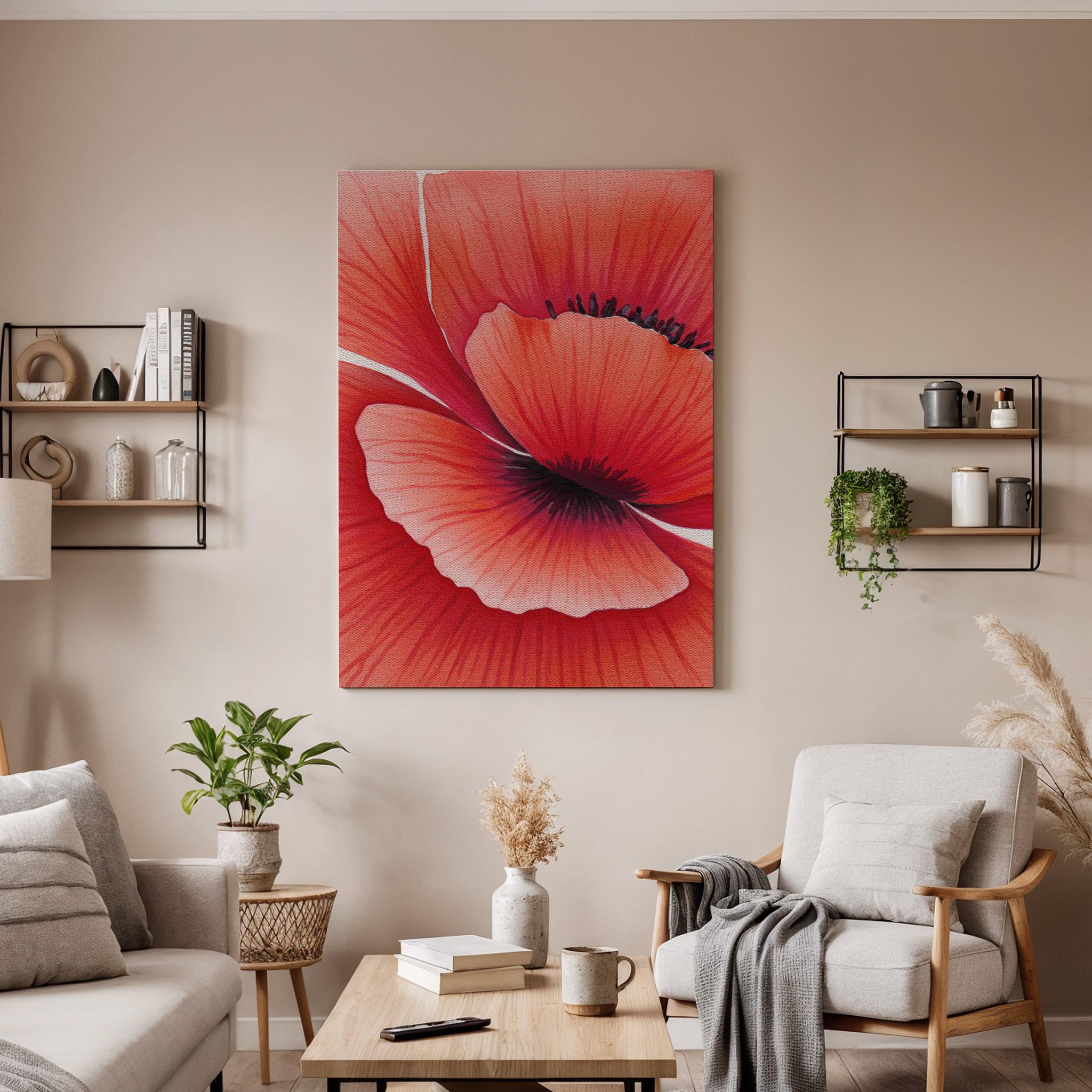 Framed Red Poppy Canvas Art, Modern Floral Print