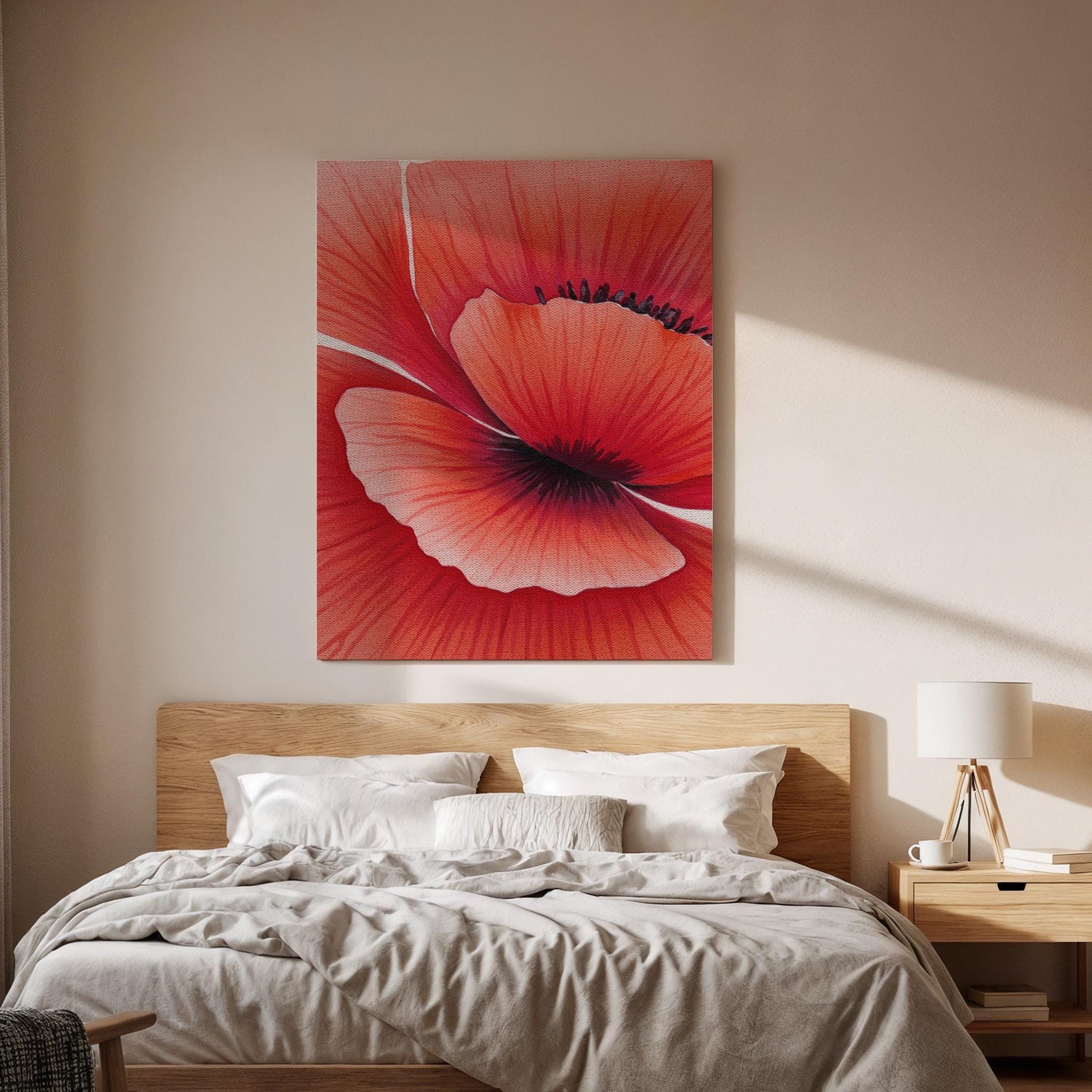 Framed Red Poppy Canvas Art, Modern Floral Print