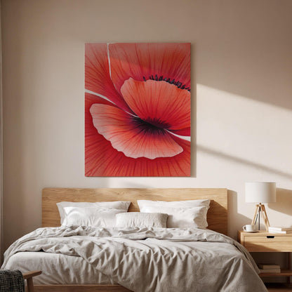Framed Red Poppy Canvas Art, Modern Floral Print