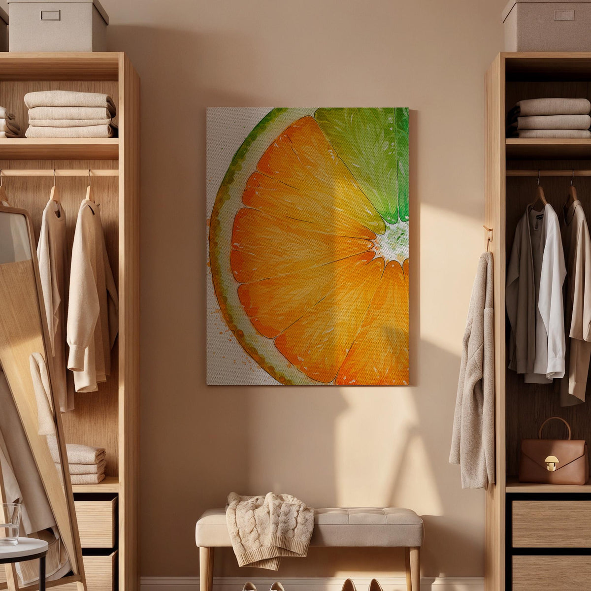 Orange Citrus Canvas Wall Art Framed, Modern Fruit Kitchen Print, Fresh Lime Slice Artwork, Dining Room Breakfast Nook Foodie Wall Decor