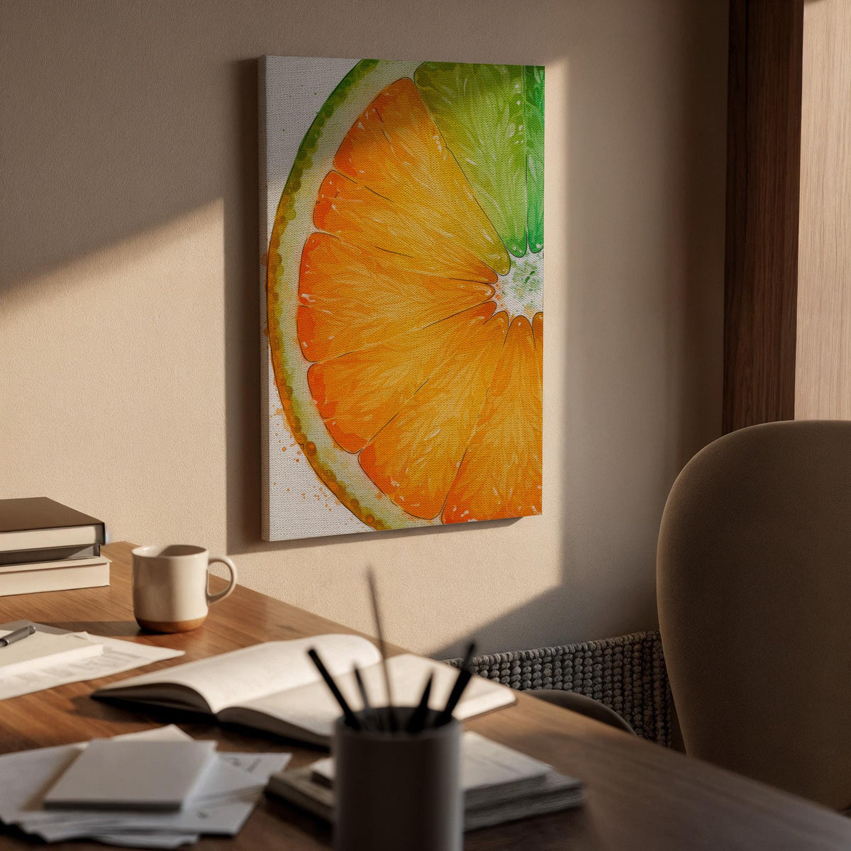 Orange Citrus Canvas Wall Art Framed, Modern Fruit Kitchen Print, Fresh Lime Slice Artwork, Dining Room Breakfast Nook Foodie Wall Decor