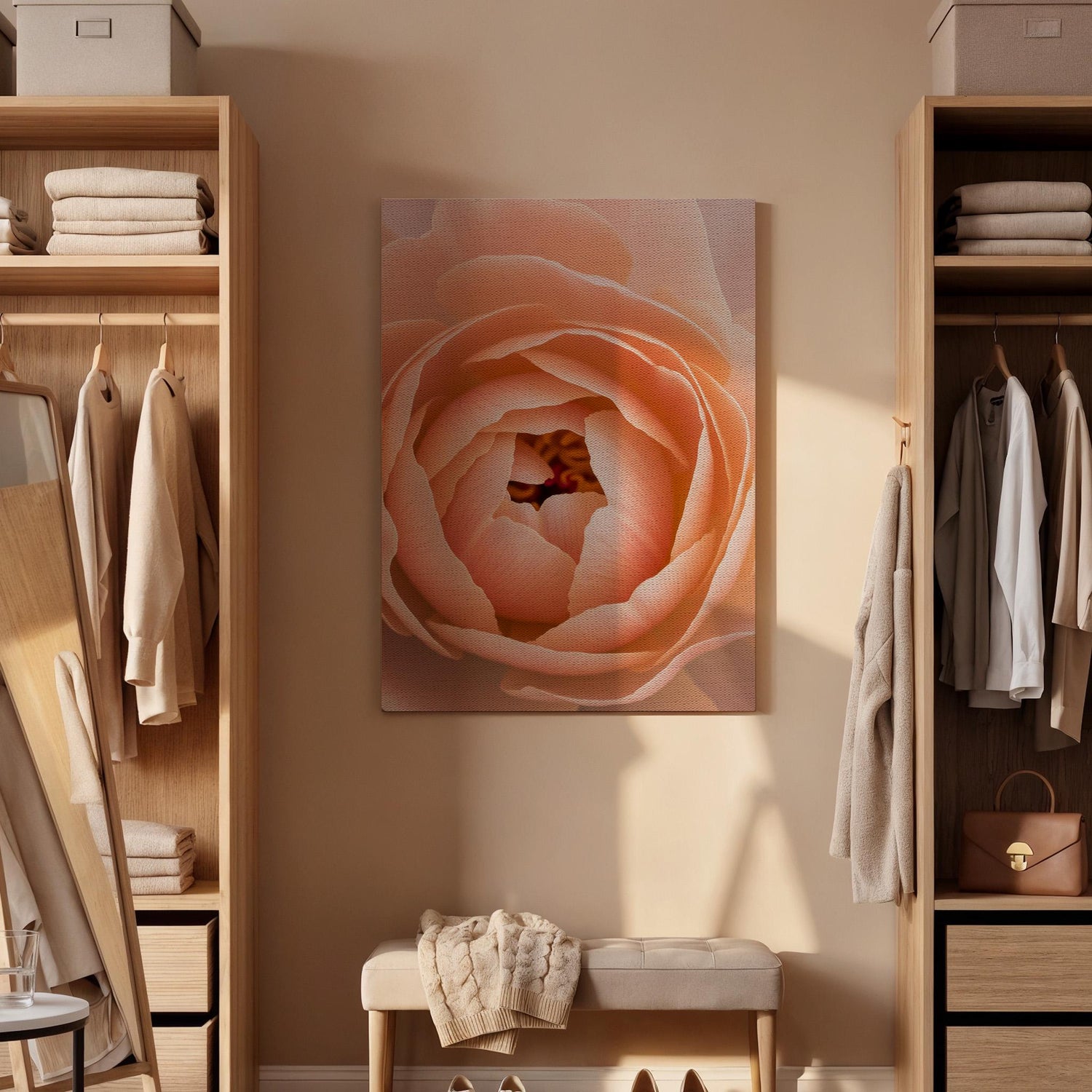 Peach Rose Canvas Wall Art Framed, Modern Pastel Floral Print, Elegant Botanical Bedroom Living Room Decor, Romantic Nature Wall Artwork