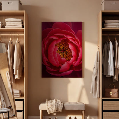 Red Peony Canvas Art, Framed Floral Macro Print