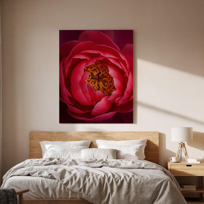 Red Peony Canvas Art, Framed Floral Macro Print