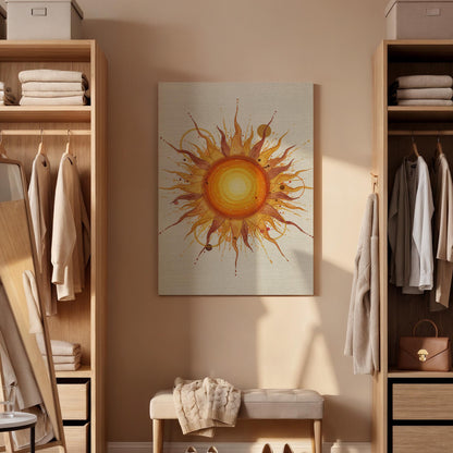 Boho Sun Canvas Wall Art Framed, Warm Abstract Yellow Orange Print, Modern Bedroom Living Room Positive Decor, Spiritual Celestial Artwork