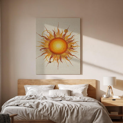 Boho Sun Canvas Wall Art Framed, Warm Abstract Yellow Orange Print, Modern Bedroom Living Room Positive Decor, Spiritual Celestial Artwork