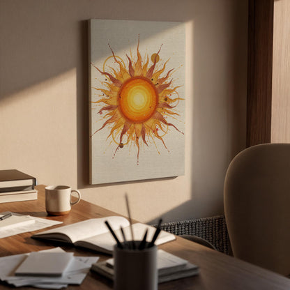Boho Sun Canvas Wall Art Framed, Warm Abstract Yellow Orange Print, Modern Bedroom Living Room Positive Decor, Spiritual Celestial Artwork