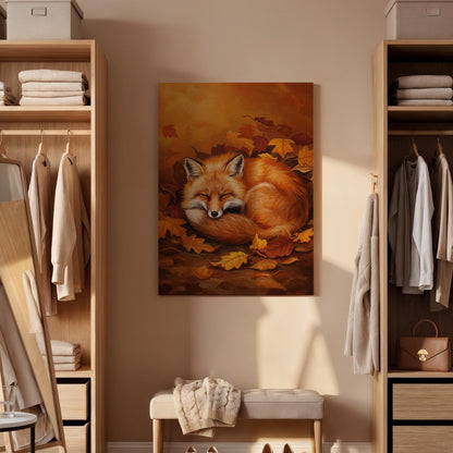 Sleeping Fox Canvas Print, Autumn Woodland Wall Art