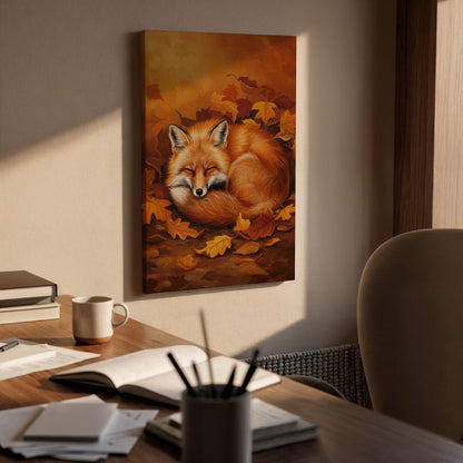 Sleeping Fox Canvas Print, Autumn Woodland Wall Art