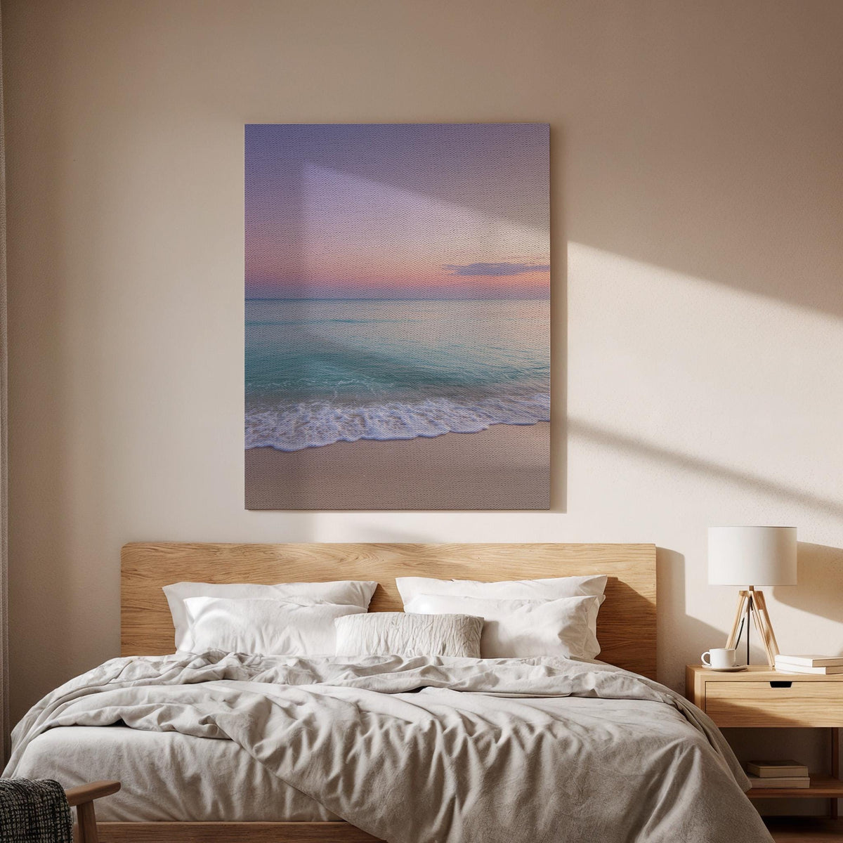 Framed Beach Sunset Canvas Art, Coastal Bedroom Decor