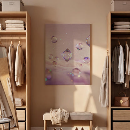 Crystal Drop Canvas Wall Art, Dreamy Pink Cloud Print, Sparkle Pastel Decor, Framed Fantasy Artwork for Girl Bedroom or Meditation Corner