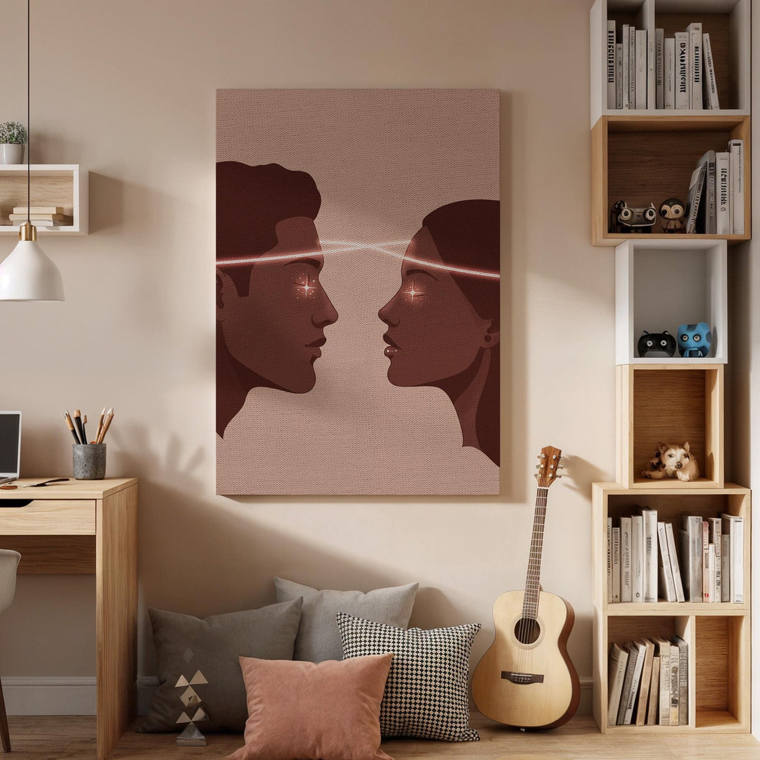 Telepathy Love Canvas Wall Art, Soulmate Connection Print, Spiritual Couple Decor, Framed Modern Romantic Artwork for Bedroom or Retreat