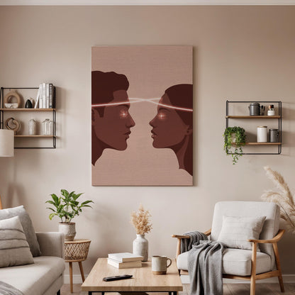 Telepathy Love Canvas Wall Art, Soulmate Connection Print, Spiritual Couple Decor, Framed Modern Romantic Artwork for Bedroom or Retreat