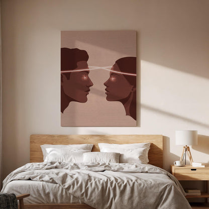 Telepathy Love Canvas Wall Art, Soulmate Connection Print, Spiritual Couple Decor, Framed Modern Romantic Artwork for Bedroom or Retreat